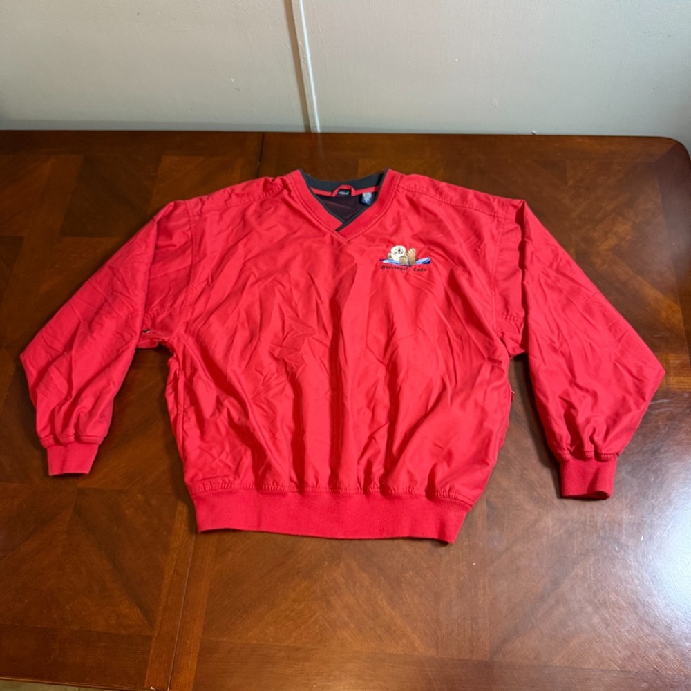 Vtg River's End Ottertail Lake Windbreaker Pullover Red Embroidered‎ Otter XL